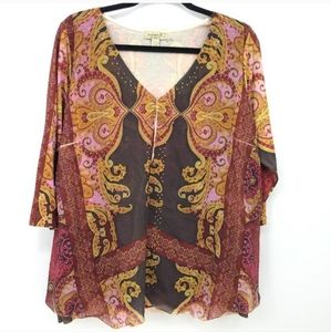 One World Top Plus Size 1X Paisley Embellished